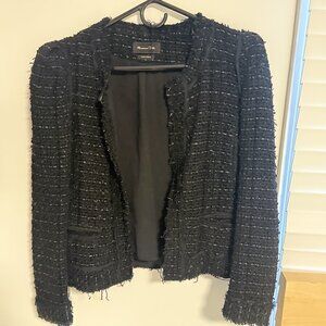 Massimo Dutti Black Tweed Blazer Jacket Size 40
